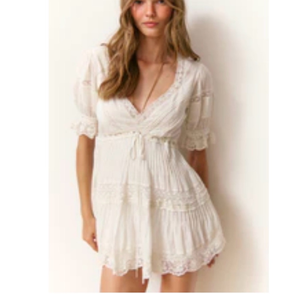 LoveShackFancy Off-White Lace Trim Dress - Picture 5 of 7